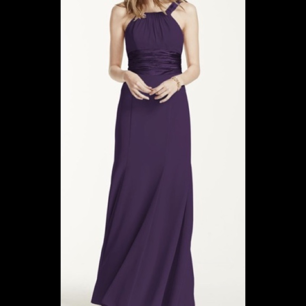 David’s Bridal Chiffon & Charmeuse dress in Plum